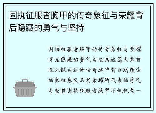 固执征服者胸甲的传奇象征与荣耀背后隐藏的勇气与坚持